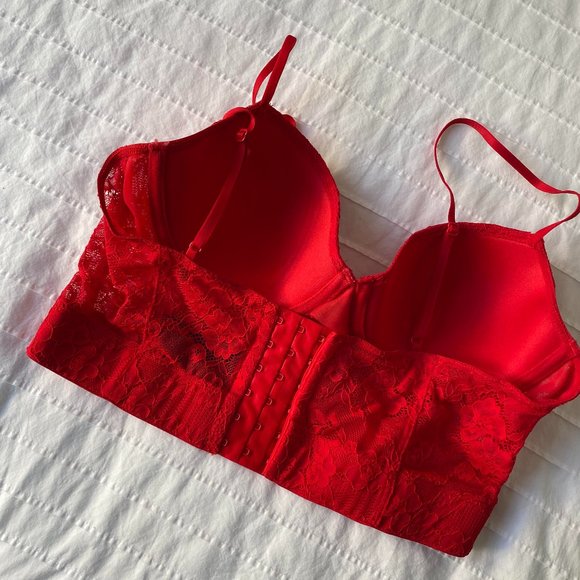 H&M | Padded red sheer lace bustier top - Picture 3 of 4